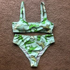 High Waisted Dinosaur Print Bikini Set